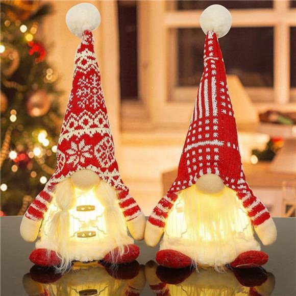 2 Pack Lighted Christmas Gnomes, 14 Inch Plush Scandinavian Swedish Tomte - Picture 6 of 6